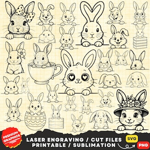 Peeking Bunny SVG, Peeking Rabbit Svg, Funny Bunny Svg, Bunny Face svg, Bunny Head svg Cute rabbit Svg Png Laser Cut File Silhouette Clipart