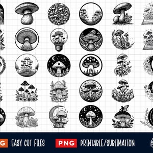 30 Mushroom SVG Bundle, Mushroom Svg Png, Flower Mushroom Svg, Moon Mushroom Svg, Mushroom Book Svg,laser Cut files Silhouette Clipart Print