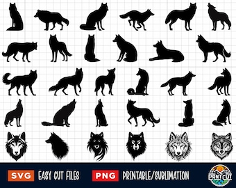 30 Wolf SVG Bundle, Wolf Svg, Wolf Png, Wolf Head Svg Png, Wolves Svg Png, Wolf Vector, Wolf silhouette, Wolf Clipart, Howling Wolf Svg Png