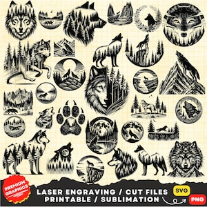 30 Wolf SVG, Wolf Scene Svg, Wolf Moon Svg, Wolf Laser Svg, Wolf Laser Cut Files, Wolf Svg Bundle, Wolf Png Clipart Print, Howling wolf svg