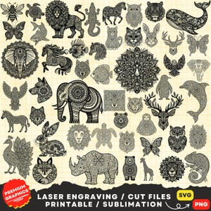 Mandala SVG, Animal Mandala SVG, Mandala Animals Svg Clipart Png Print,Animal Mandala Laser Cut, Mandala Clipart, Animals Svg, Zentangle SVG