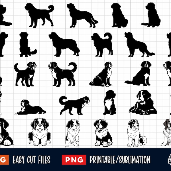 30 Saint Bernard Svg Png Bundle, St Bernard Svg, St Bernard Png, St Bernard Cut File, St Bernard Silhouette, St Bernard Clipart Printable