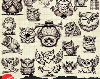 Funny Owl SVG, Cute Owl Svg, Owl Svg, Owl Png, Owl Clipart, Owl anime Cartoon, Owl Laser Cut, Owl Head Svg, Owl door sign svg, Cute Bird SVG