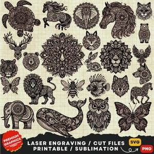 Mandala SVG, Mandala animale SVG, Mandala animali SVG Clipart Png Stampa, Mandala animale tagliato al laser, Mandala Clipart, Animali SVG, Zentangle SVG