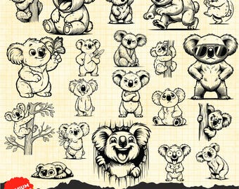 Funny Koala SVG, Quirky Koala Svg, Koala Svg, Koala Clipart Png, Cute Koala Svg, Koala anime Cartoon, Koala Laser Cut, Koala Sunglasses Svg