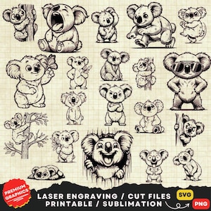 Koala divertido SVG, Koala peculiar Svg, Koala Svg, Koala Clipart Png, Lindo Koala Svg, Dibujos animados de anime Koala, Koala cortado con láser, Koala con gafas de sol Svg