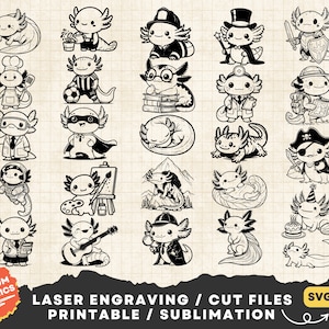 Lustiges Axolotl-Svg-Bundle, süßes Axolotl-Svg, Clipart Axolotl Png-Druck, Cartoon Axolotl-Svg, Axolotl Laser Cut-Datei, Axolotl Silhouette