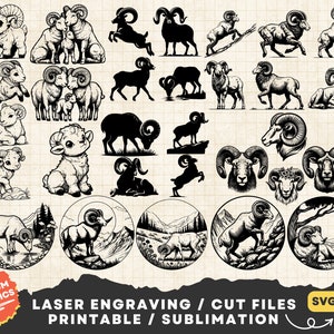 Ram Bighorn Sheep Svg, Ram Svg, Clipart Ram Png Print, Ram Head Svg, Ram Face Svg, Ram Laser Wolf File, Ram Silhouette, Baby Cute Ram Svg