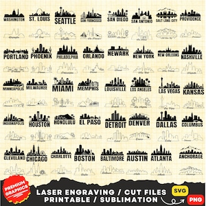 80 City Skyline SVG Bundle, Skyline svg, City Skyline Silhouette, Towers Skyscraper svg, US city skyline svg, City Skyline Png Clipart Laser