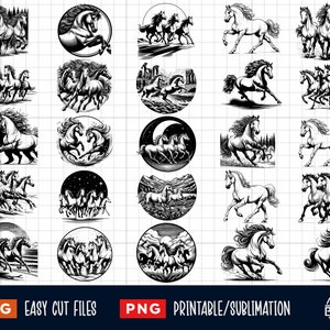 25 Pferde SVG PNG Bundle, Pferd SVG, Arabisches Pferd SVG, Laufende Pferde Galopp SVG, Wildpferd geschnitten Dateien Clipart Print