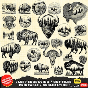 Bison SVG Bundle, Bison Svg, Bison Mountain svg, Bison Scene Svg, Bison Silhouette Svg, Bison Laser cut file, Buffalo Svg, Buffalo Head Svg