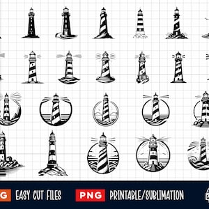 24 Lighthouse Svg Bundle, Lighthouse Svg, Lighthouse Cut Files, Lighthouse Silhouette, Lighthouse Clipart, Lighthouse Monogram Vector Cricut