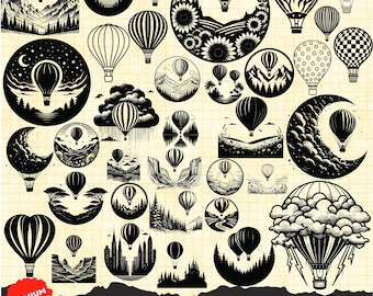Hot Air Balloon Svg, Hot Air Balloon Png, Hot Air Balloon Laser Cut File, Air Balloon Silhouette, Hot Air Balloon Clipart, Air Balloon Scene