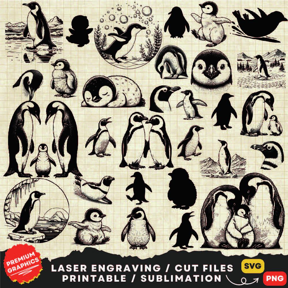 30 Penguin Svg, Cute Penguin SVG, Penguin Clipart, Penguin Png, Penguin laser Cut, Penguin Silhouette, Penguin Printable, Penguin Head Svg