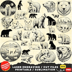 30 Polar Bear SVG PNG, Polar Bear Face Svg, Baby Polar Bear Family Clipart Print, Polar Bear Head Svg, Polar Bear Laser Cut Files Silhouette