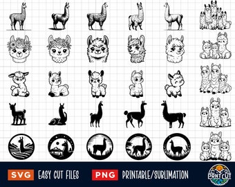 30 Llama Svg Png Bundle, Llama Svg, Baby Lama Svg, Llama Family Svg, Llama Head Svg, Llama Silhouette, Llama Cut File, Llama Clipart Print