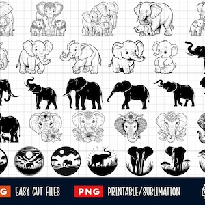 30 Elefanten-Svg-Png-Bundle, Elefanten-Svg, Baby-Elefant-Svg, Elefanten-Familien-Svg, Elefantenkopf-Svg, Elefanten-Silhouette, Elefanten-Schnittdatei