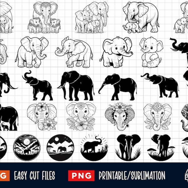 30 Elephant Svg Png Bundle, Elephant Svg, Baby Elephant Svg, Elephant Family Svg, Elephant Head Svg, Elephant Silhouette, Elephant Cut File