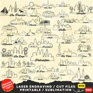 80 City Skyline Outline, Skyline svg, City outline, Towers Skyscraper svg, US city outline, City Skyline Png Clipart Laser