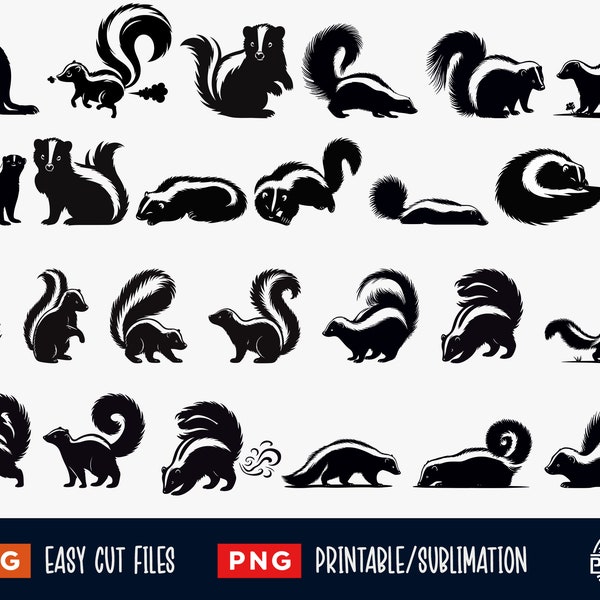 26 Skunk SVG Bundle, Skunk Svg, Skunk Png, Skunk fart Svg, Skunk Cut File, Skunk silhouette, Skunk Clipart, Skunk Vector Print, Animal Svg