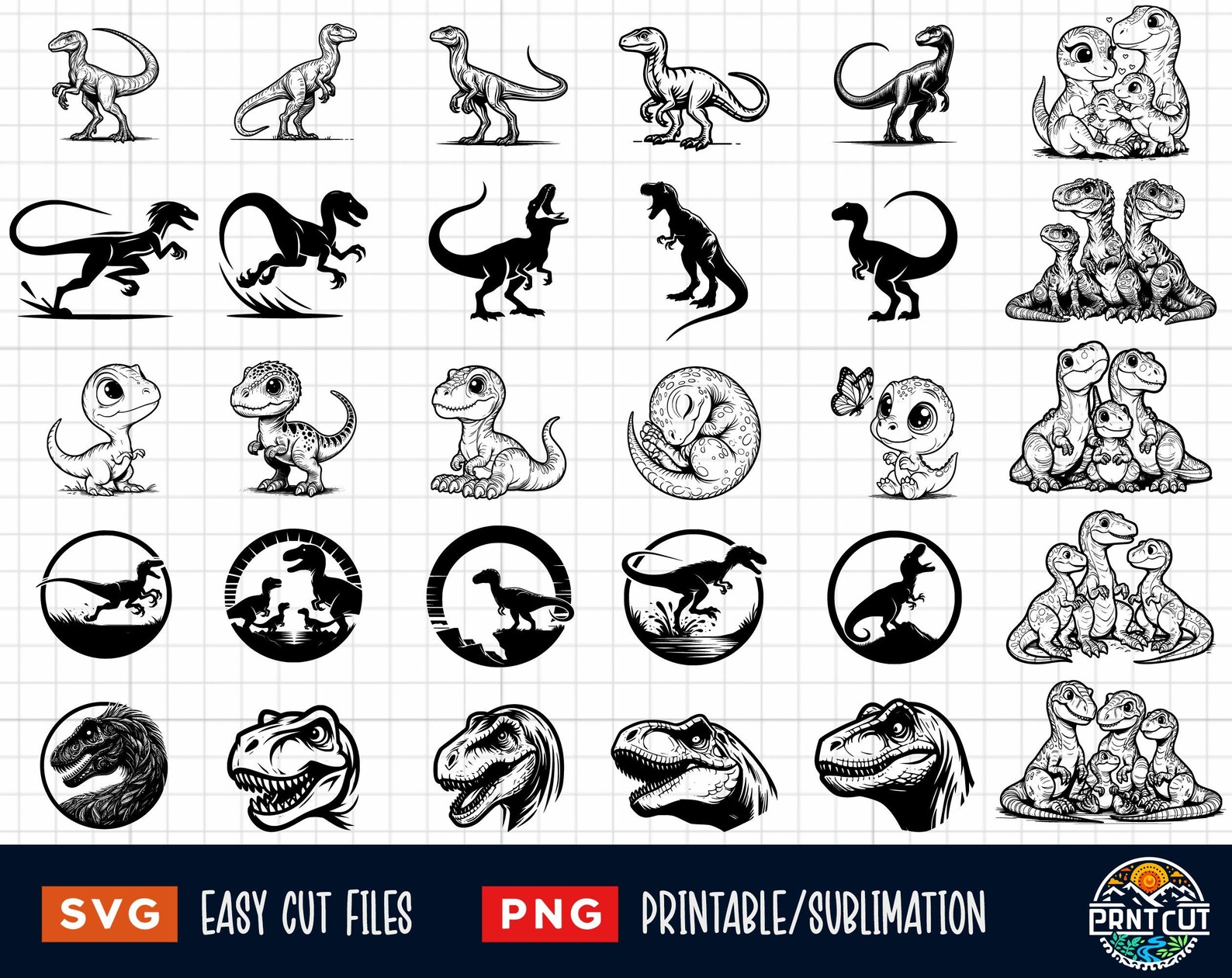 Raptors Svg Png Bundle, Raptor Svg, Baby Raptor Family Svg, Dinosaur ...