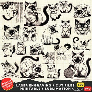 Funny Siamese SVG, Cute Siamese Svg, Siamese Cat Svg, Siamese Cat Png, Siamese Clipart, Siamese anime Cartoon, Siamese Laser Cut,Siamese Svg