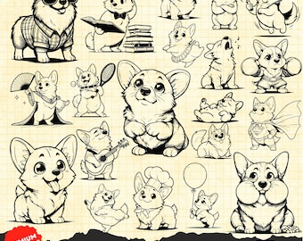 Funny Corgi SVG Bundle, Corgi Svg, Corgi png, Corgi Clipart, Cute Corgi Svg, Corgi anime Svg, Corgi Laser Cut, Funny Dog Svg, Cute Dog svg