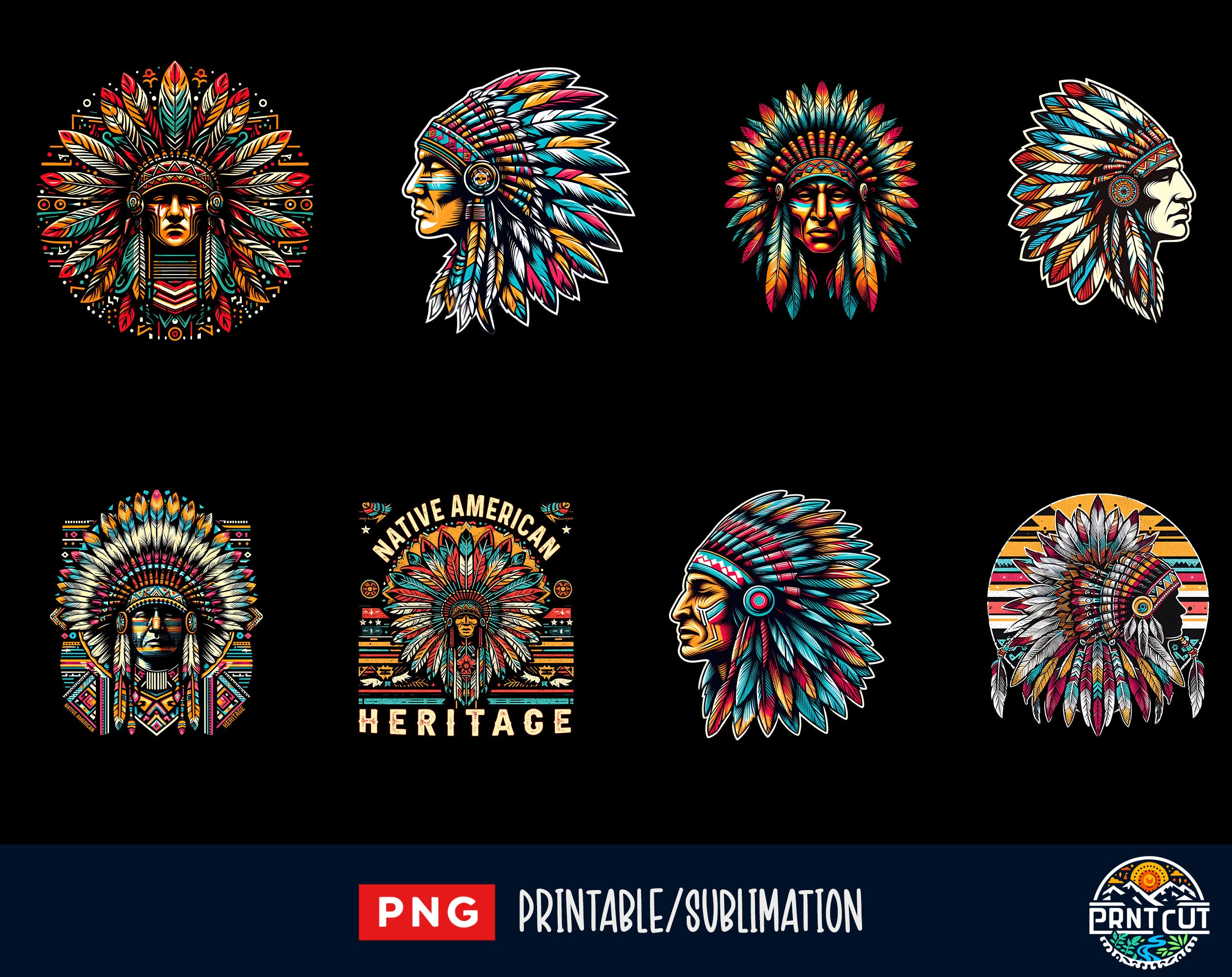 Native American Png, National Native American Heritage Month Png, Indigenous Chief Headpiece feathers Png, Native American Sublimation Print