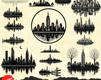 New York skyline Silhouette, line drawing, NYC Svg Png, Manhattan svg, Skyline svg, Towers Skyscraper svg, Central Park New York City svg