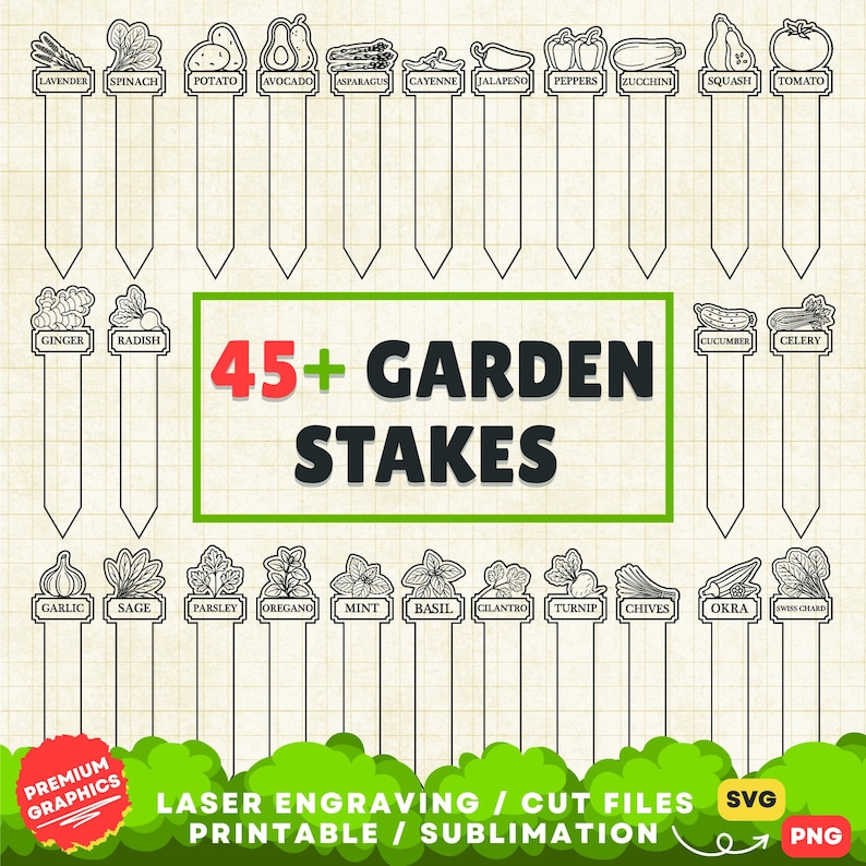 Sign Stake Svg 3D Garden Stakes Svg, Garden Signs SVG, Laser Cut Vegetable Sign ...