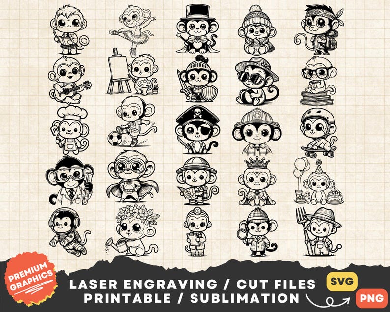 25 Funny Monkey Svg Bundle, Cute Monkey Svg, Monkey Clipart Png ...
