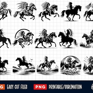 15 Indianer SVG-Bundle, Indianer Reiter SVG, Indianer Silhouette, Indianer Clipart Png, Navajo Rider SVG-Schnitt