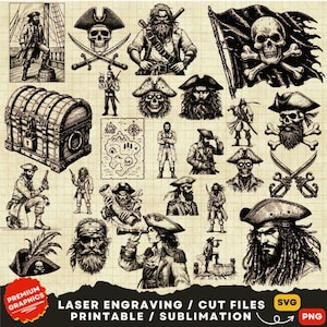 Piraten-Bundle, Piraten-Svg, Piraten-Png, Piraten-Laser-Schnitt-Dateien, Piraten-Clipart, Piratenkarte, Piratenschädel