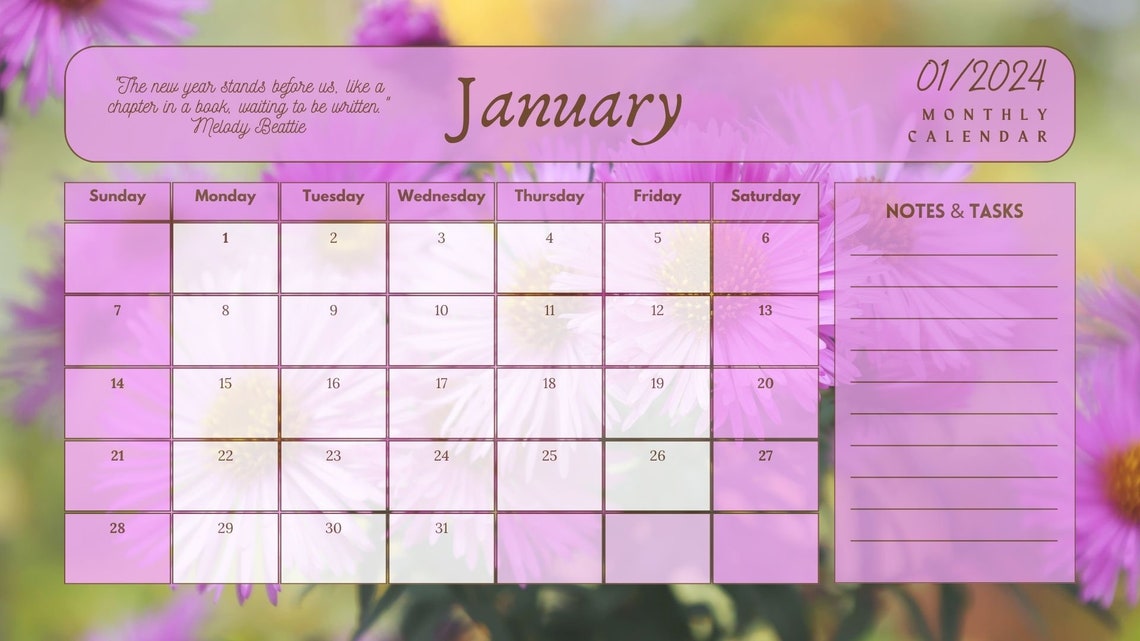 Free Printable Flower Calendar 2024