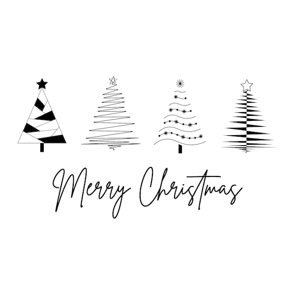 Christmas Tree Clip Art PNG and JPG Black and White