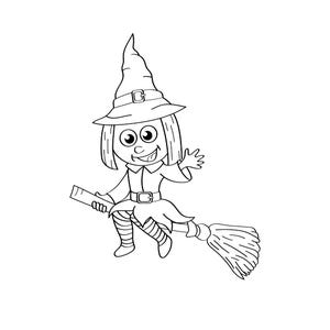 Witch on Broomstick, Halloween Witch Clipart Black and White PNG and JPG