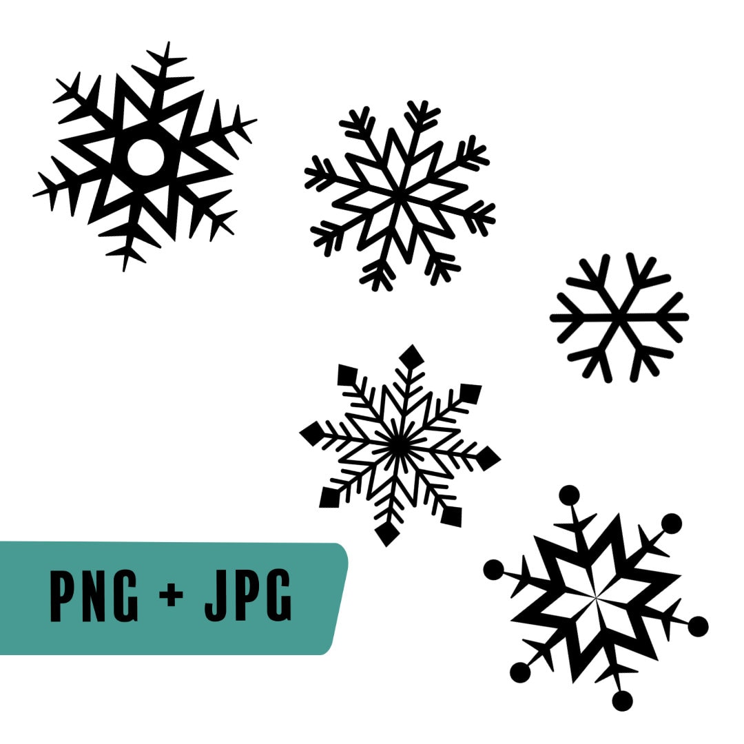 Snowflake Clipart Black and White PNG and JPG, image size:1080x1080
