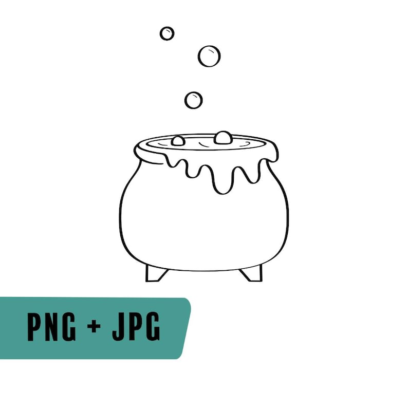 Witches cauldron clipart black and white png and jpg etsy