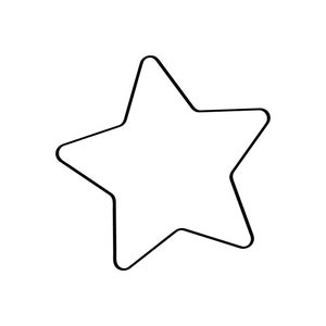 May include: A simple, outlined star shape in black against a white background. The star has five points with rounded edges, creating a clean and modern design. The black outline provides a clear contrast.