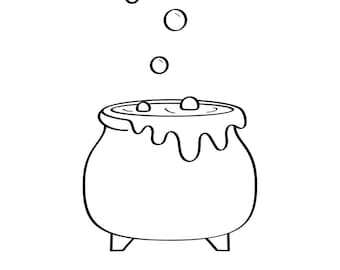 Caldero de brujas Clipart Blanco y negro PNG y JPG