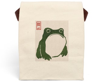 Matsumoto Hoji Frog Tote Bag | Lunch Bag| Unimpressed Frog | Japanese Art | Vintage Art | Frog Tote Bag | Simple Lunch Box | Gift for Her