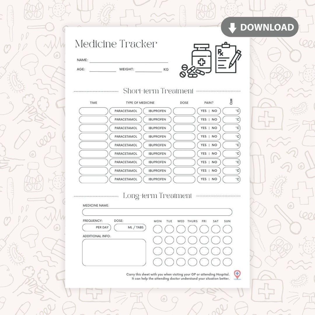 Medication Tracker Medical Tracker Medication Chart Long Term Medicine ...