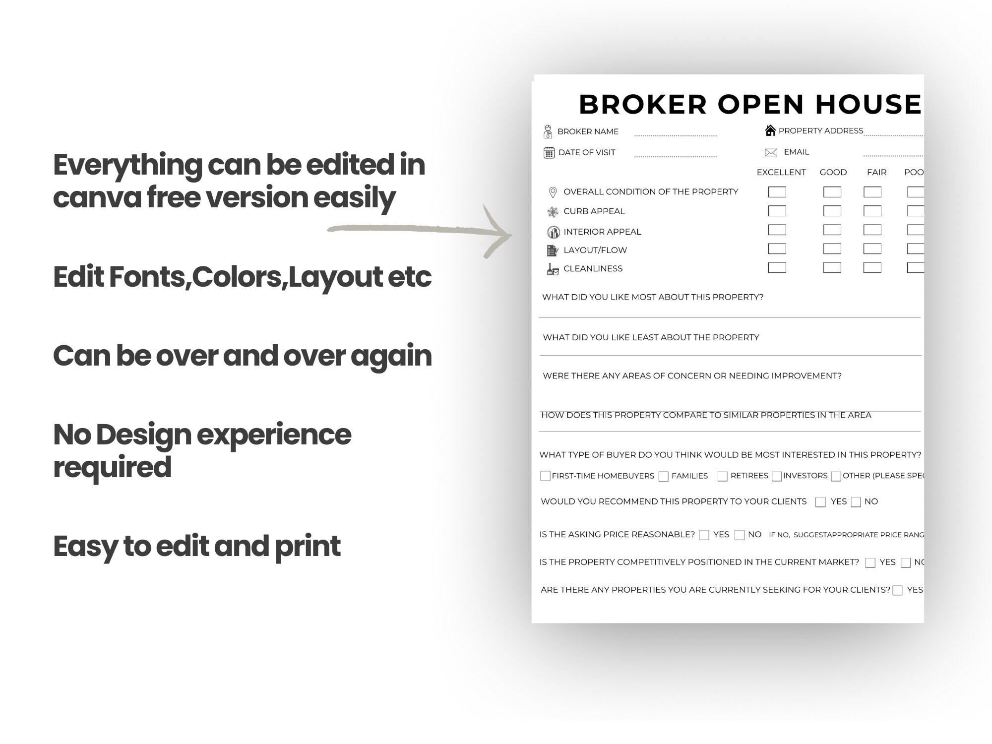 Broker Open House Feedback Form Realtor Feedback Printable ...