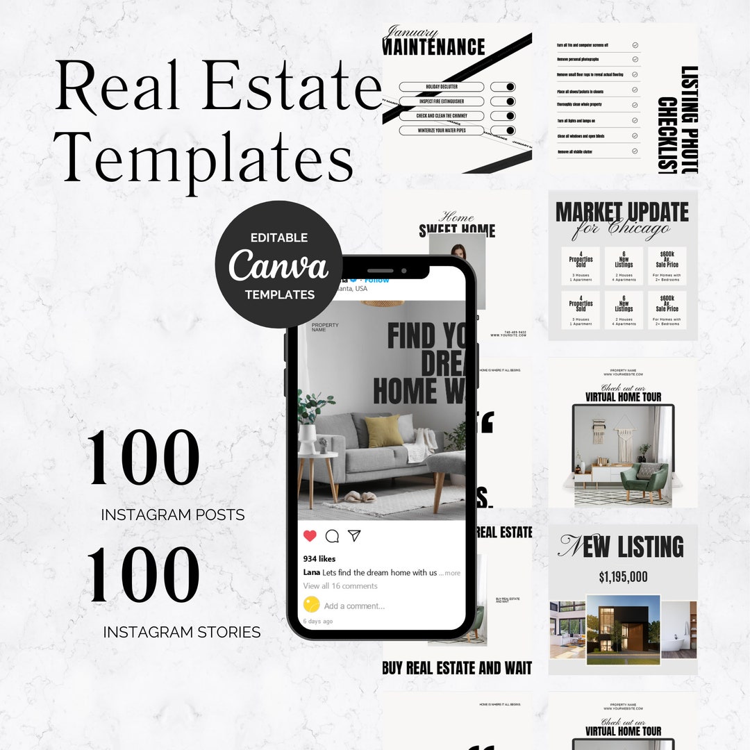 Real Estate Social Media Instagram Bundle, Realtor Marketing, Realtor ...