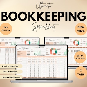Utimate Bookkeeping Template, Small Business Finance Spreadsheet, Income and Expense Tracker, Profit and Loss, Accounting Google Sales Tax