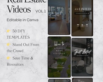 50 Real Estate Instagram Videos Reels Branding , Realtor Marketing Canva Template, Luxury Realtor Templates