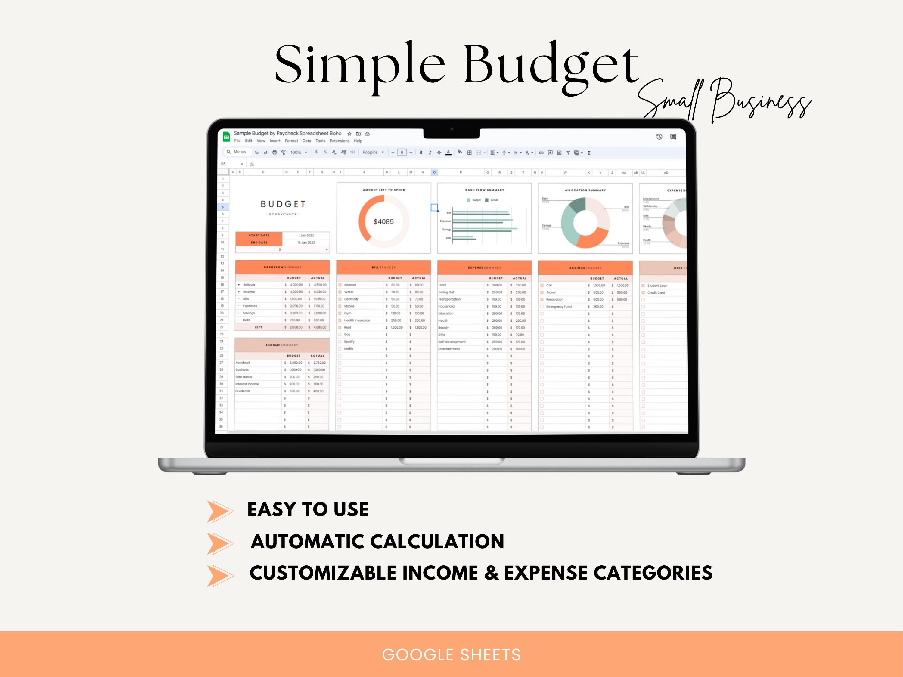 Simple Budget Template Google Sheets, Monthly Budget Template, Simple ...