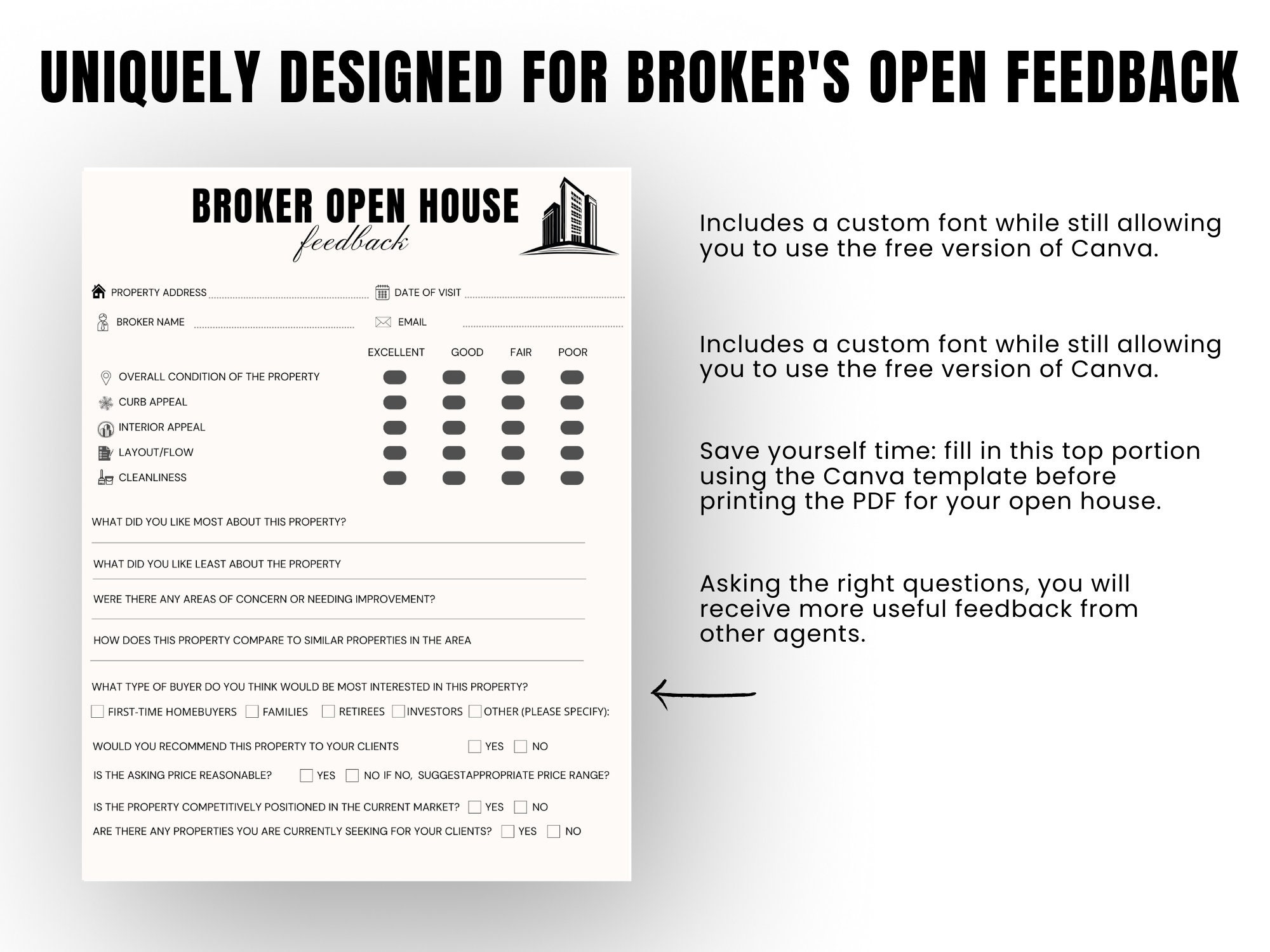 Broker Open House Feedback Form Realtor Feedback Printable ...