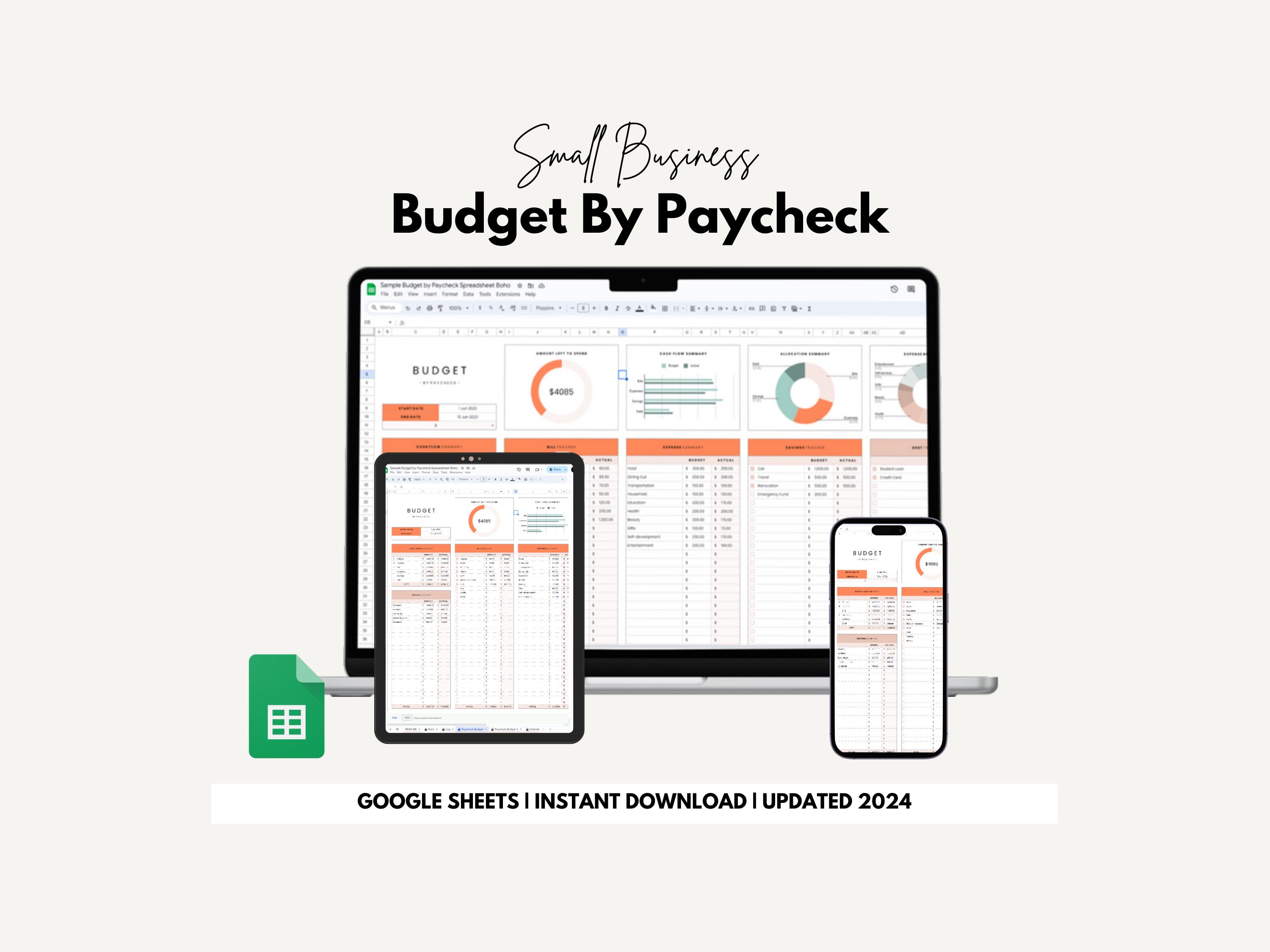 Budget by Paycheck Google Sheets Spreadsheet, Monthly Budget, Weekly ...