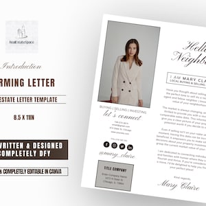 Real Estate Introduction Flyer, Hello Neighbor Letter, Real Estate Marketing, Canva Template, Realtor, New Agent, Intro Letter, Farming
